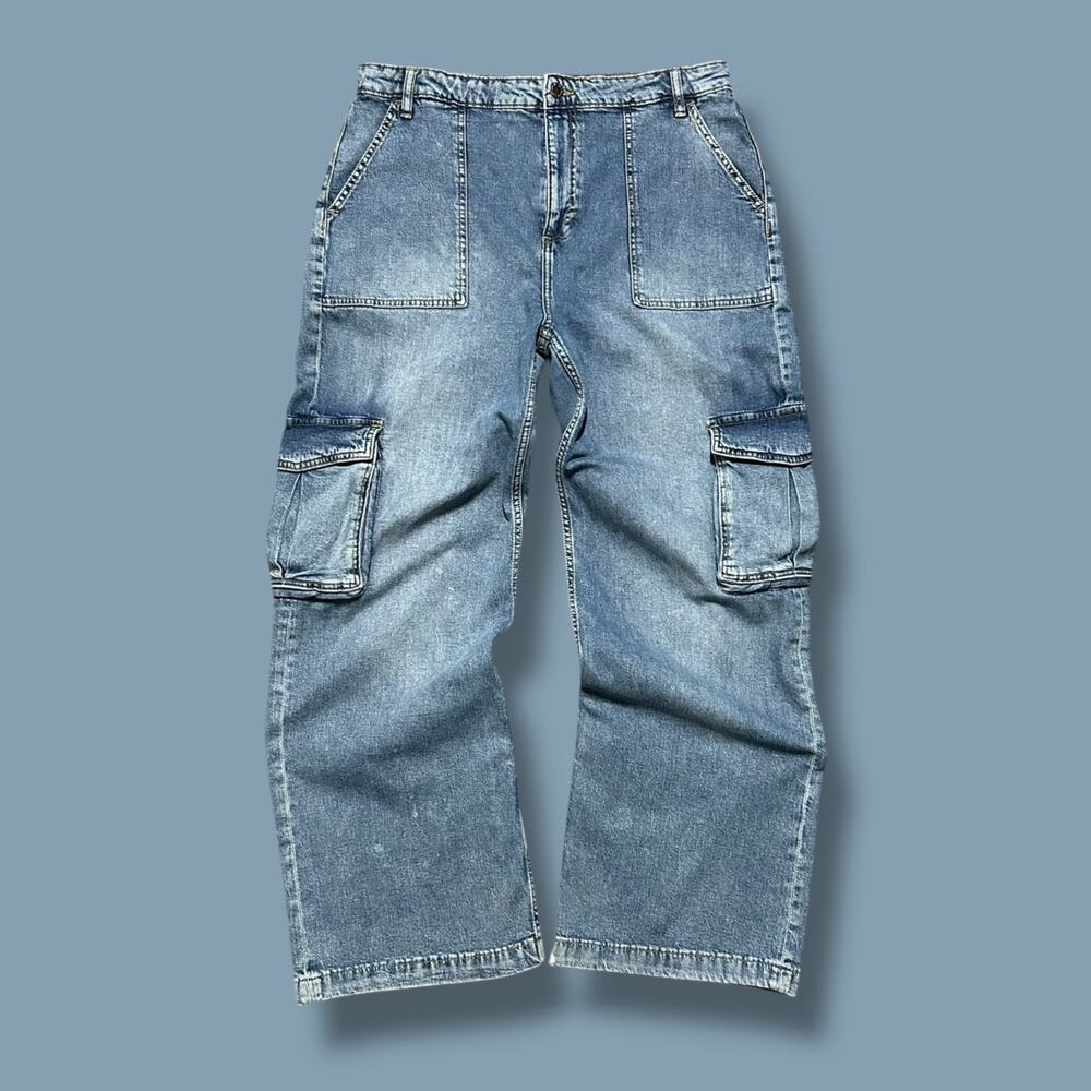On 34th Cargo Jeans Wide Leg y2k Baggy Pants Faded Blue 16/33 34x30
